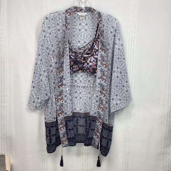 Christopher & Banks Tops - Christopher & Banks Semi Sheer Blue White Patterned Kimono Top Sz. S/M